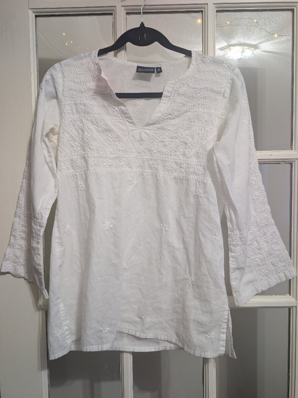 Madison Mathews white tunic top
